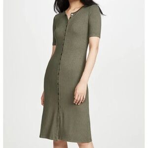 Anthropologie Stateside Army Green Rib Maxi Button Up Dress Sz Small